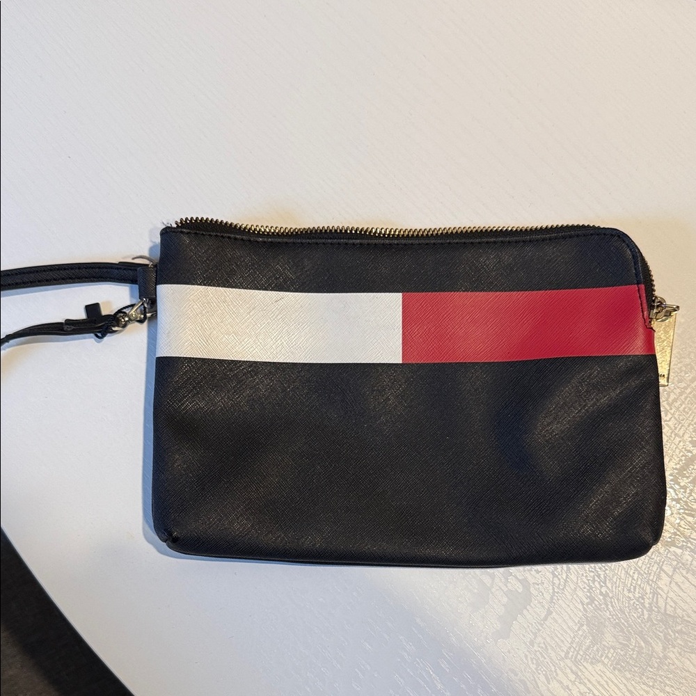 Tommy Hilfiger Black Pouch with Red and White Accent (fair condition)